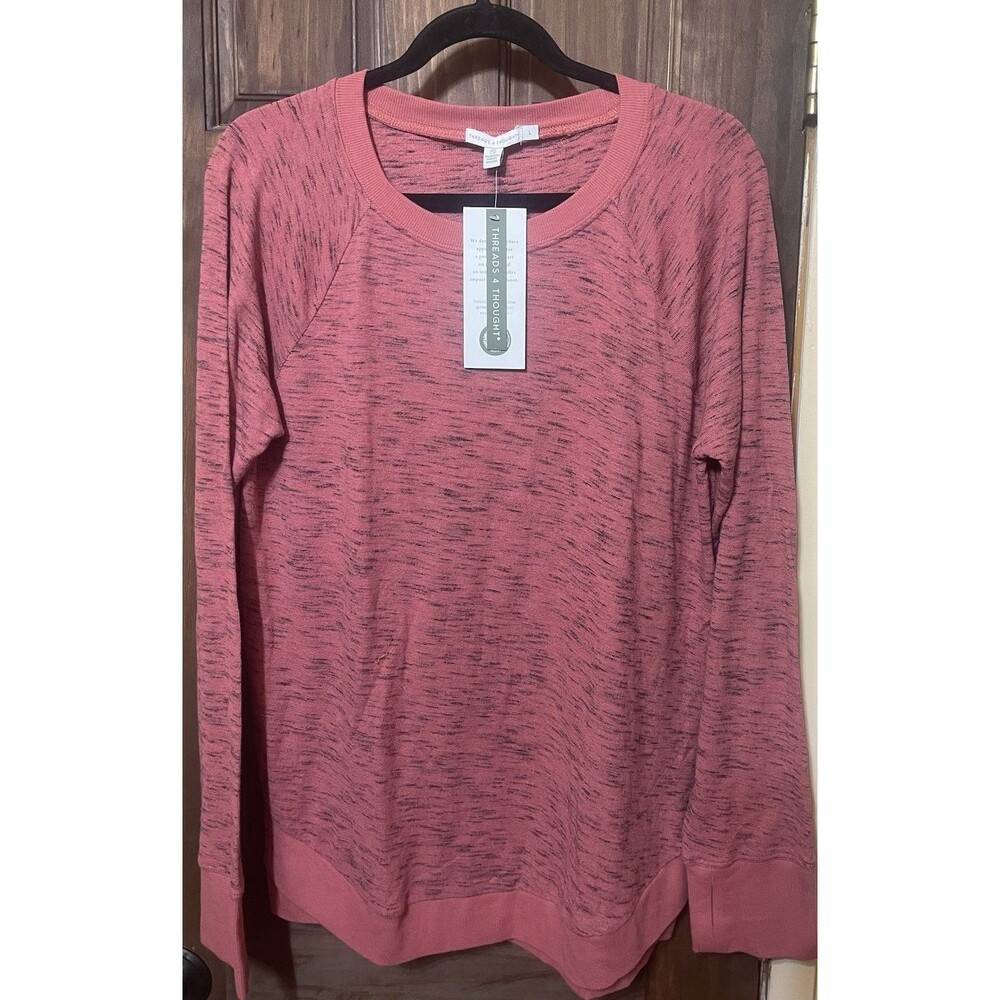 Threads 4 Thought Women Space Dye Crewneck Sweatshirt Pullover Coral Pink L NWT
